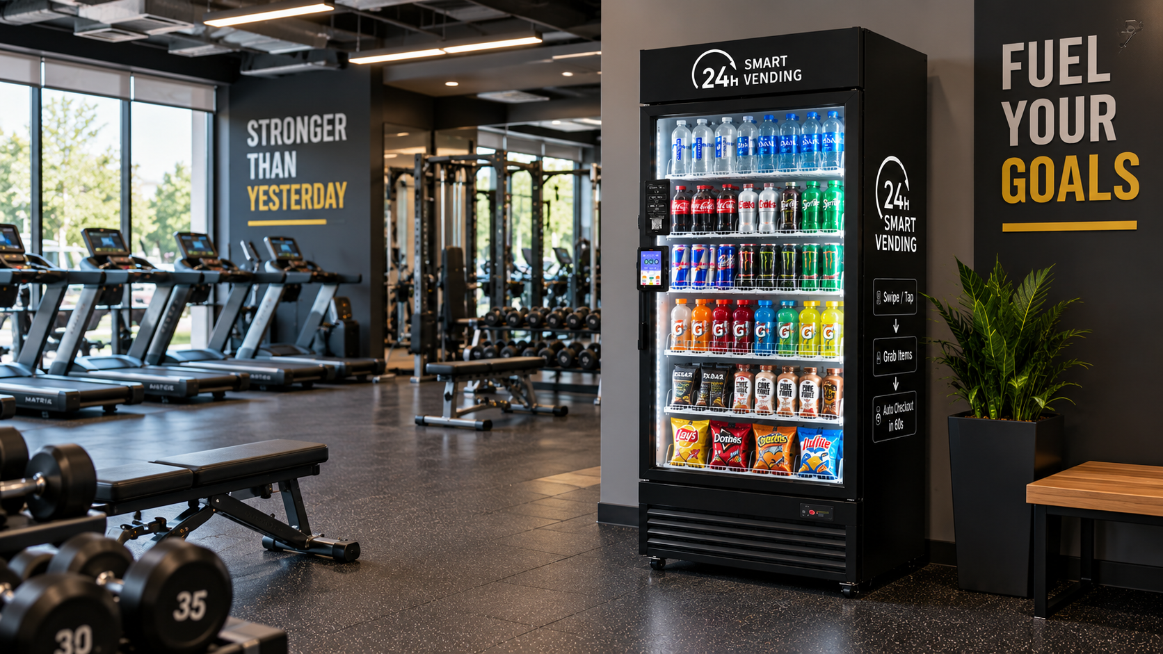 Smart vending cooler in a fitness center