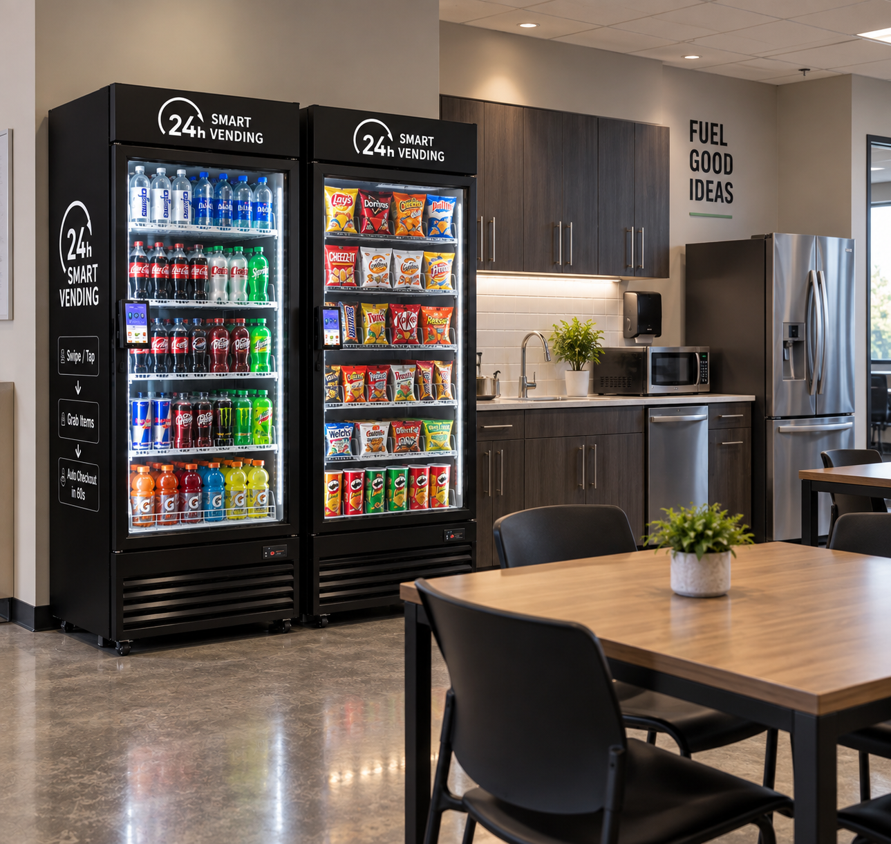 Smart vending coolers in a professional lobby